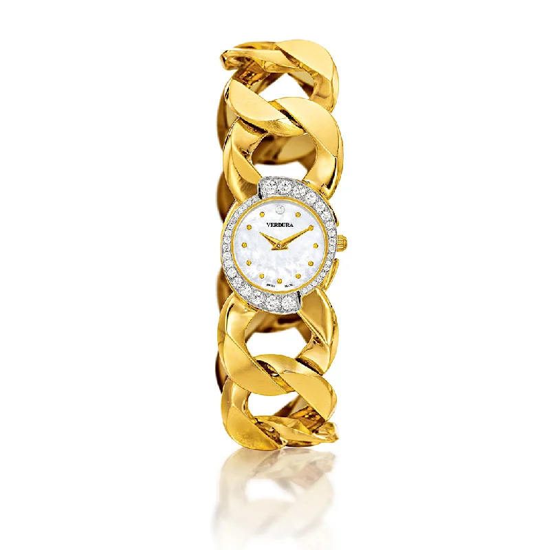 Flat knot bangles-Curb-Link Bracelet Watch with Diamonds