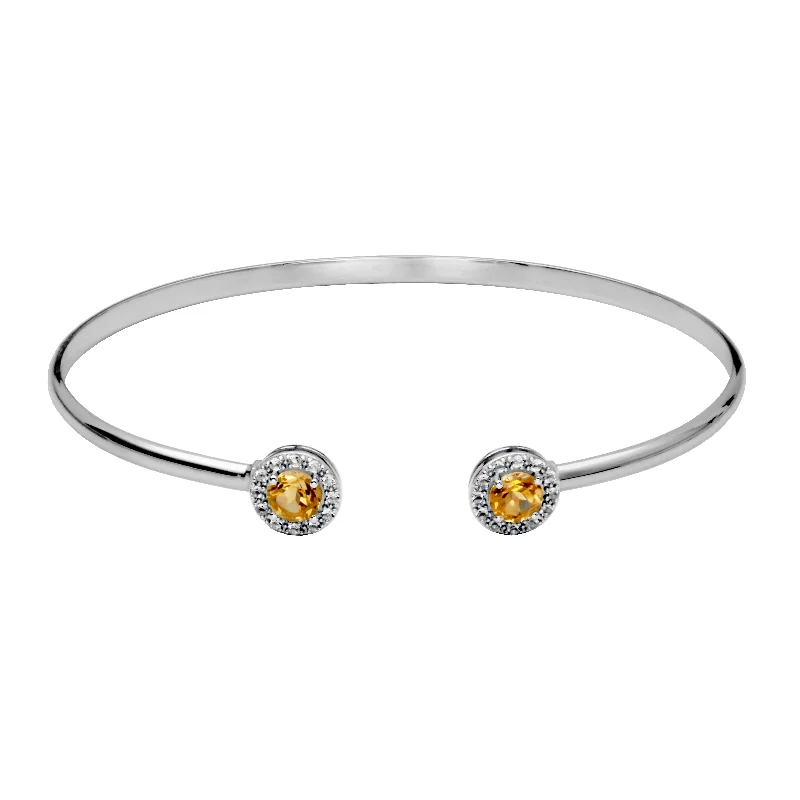 Silk cord bangles-Silver Birthsone Cuff Bracelet-Citrine