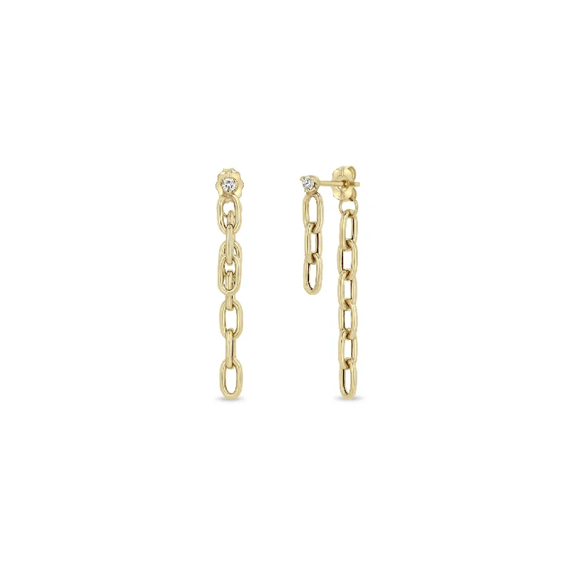 Two-tone earrings-14k Prong Diamond Medium Square Oval Chain Double Drop Earrings