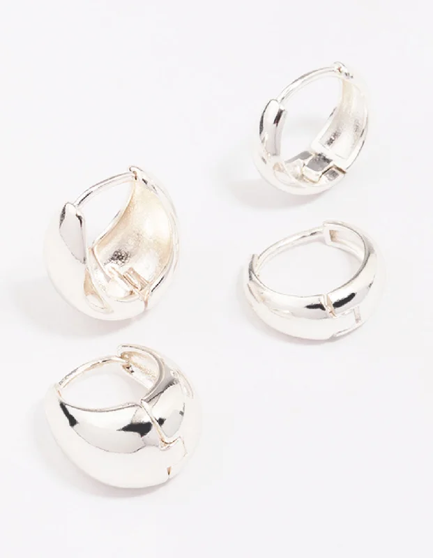 Baroque pearl earrings-Silver Plated Bubble Huggie Earring Pack