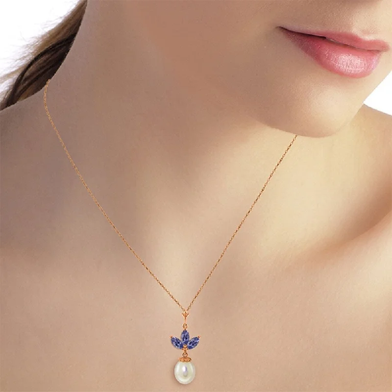 Loop knot necklaces-14K Solid Rose Gold Necklace with pearl & Tanzanites