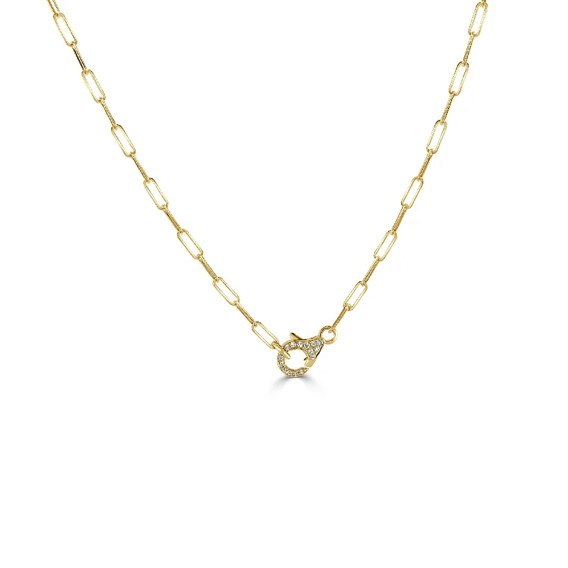 Galaxy charm necklaces-Joelle Diamond Lobster Necklace Paper Clip Chain 14K Yellow Gold 18-inch