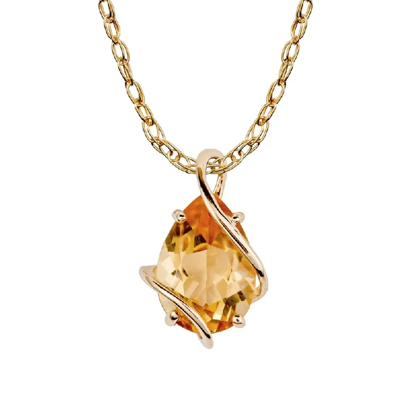 Flat knot necklaces-Viducci 10k Yellow Gold Genuine Pear-shape Citrine Tear-Drop Pendant Necklace