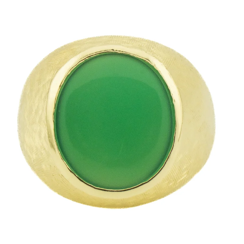 Subtle accent engagement rings-Oval Jade Solitaire Gents Ring in 14K Yellow Gold - Size 6.25