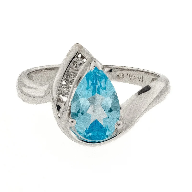 Subtle accent engagement rings-1.65ctw Blue Topaz with Diamond Accents Ring in 14K White Gold - Size 6.75