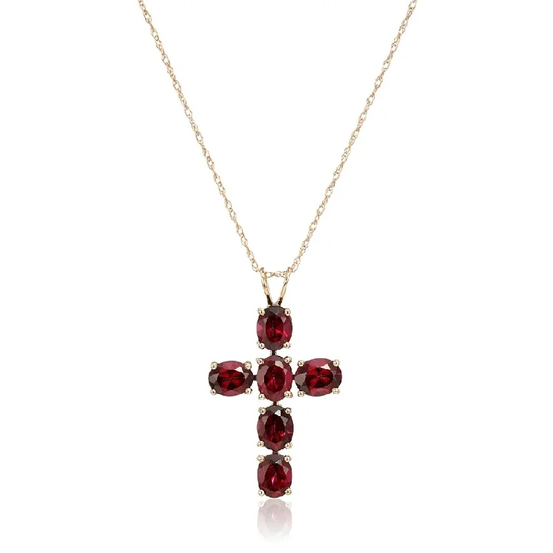 Flat knot necklaces-10k Rose Gold Rhodolite Oval Cross Pendant Necklace, 18"