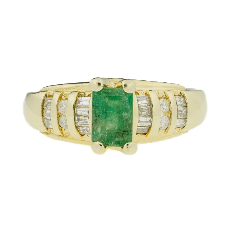 Wide halo engagement rings-0.63ctw Emerald and 0.32ctw Diamond Accented Gemstone Ring in 14K Yellow Gold - Size 7.25