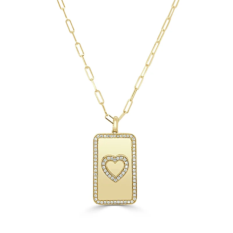 Topaz necklaces-Joelle Diamond Heart Charm Paperclip Link Necklace 16-inch 14K Gold