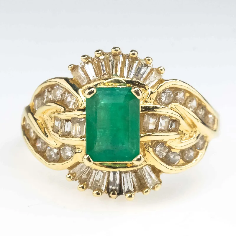 Wide halo engagement rings-Natural Emerald and Diamond Fashion Ring in 14K Yellow Gold