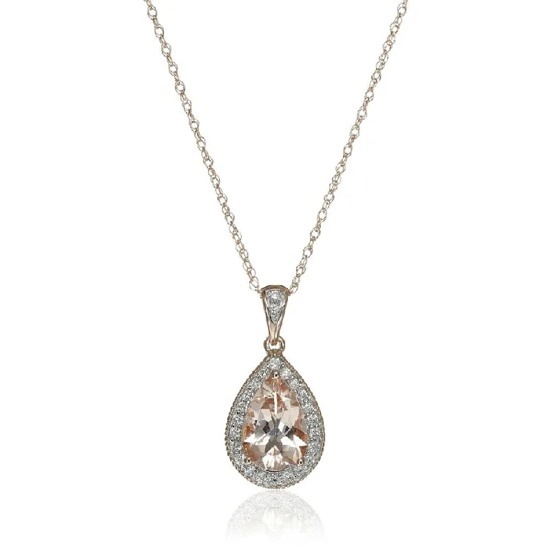 Woven tribal necklaces-14k Rose Gold Morganite and Diamond Solitaire Pendant Necklace (1/2cttw, H-I Color, I1-I2 Clarity), 18"