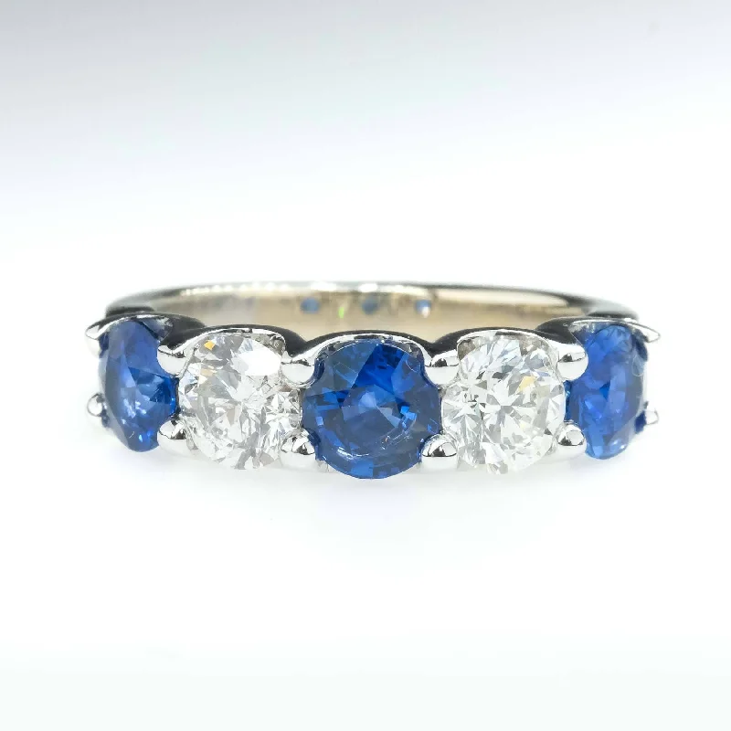 Cedar grain engagement rings-Blue Sapphire & Diamond Accented Gemstone Ring in 14K White Gold