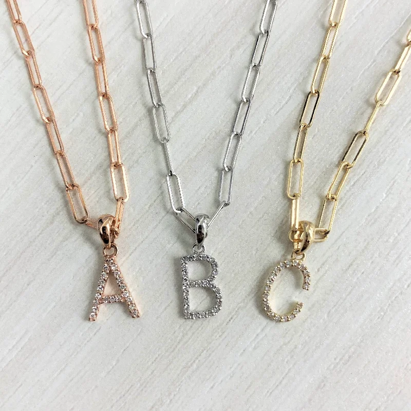 Crystal-twisted necklaces-Joelle Diamond Initial Letter Necklace Paperclip 14K Gold 16-inch Chain 1/10 TDW Necklace