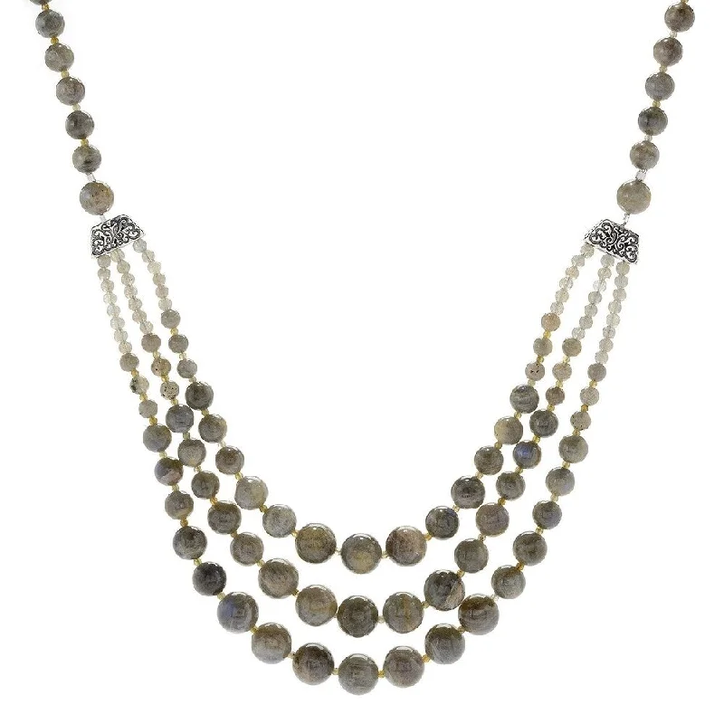 Luxe diamond necklaces-Sterling Silver 29" Labradorite Beaded 3-Strand Necklace