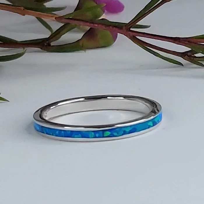 Surf theme engagement rings-Blue Opal Channel Ring