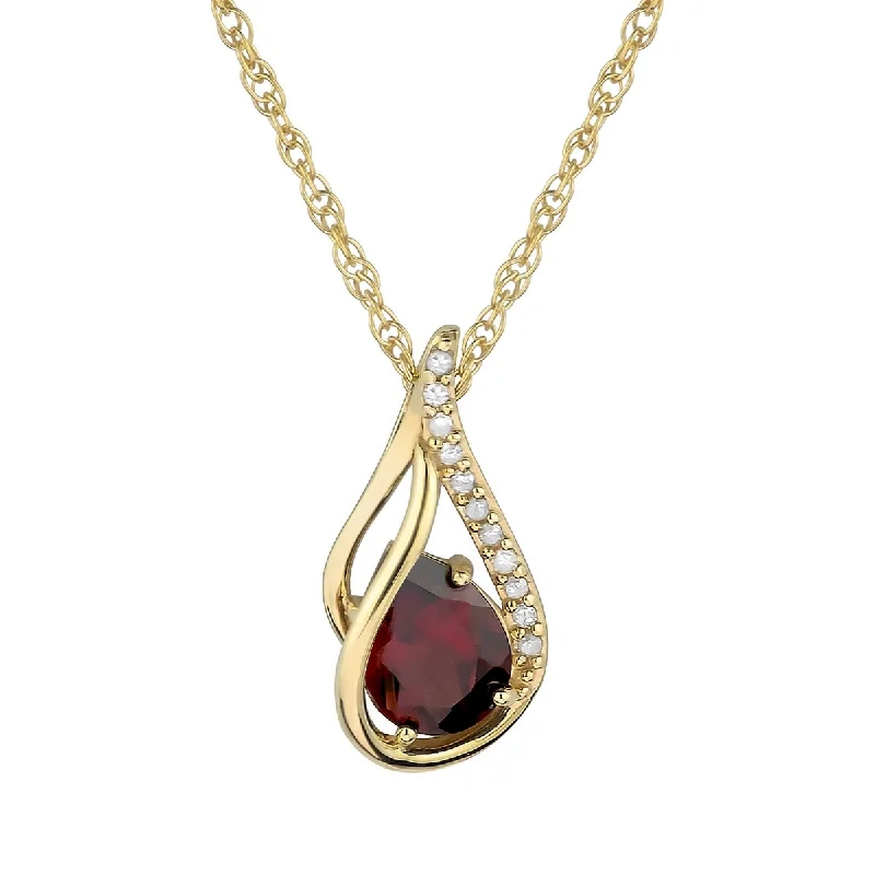 Cosmic charm necklaces-Viducci 10k Yellow Gold Genuine Pear-shape Garnet and Diamond Halo Drop Pendant Necklace