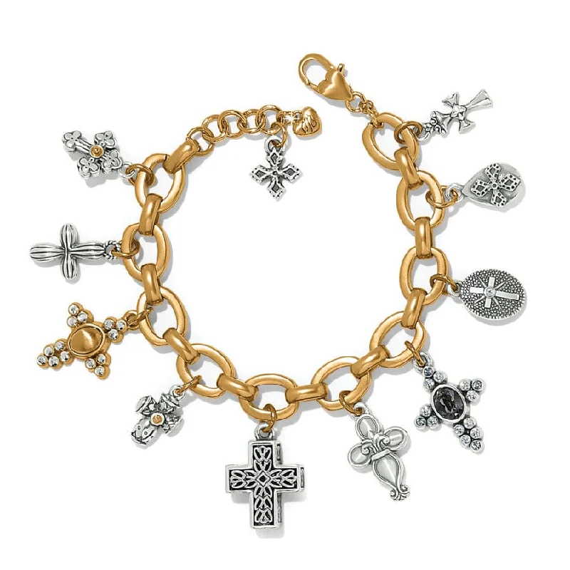 Light wood bangles-Heavenly Cross Charm Bracelet