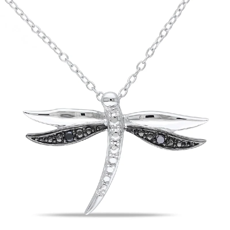 Pure crystal necklaces-Miadora Sterling Silver Black Diamond Dragonfly Necklace