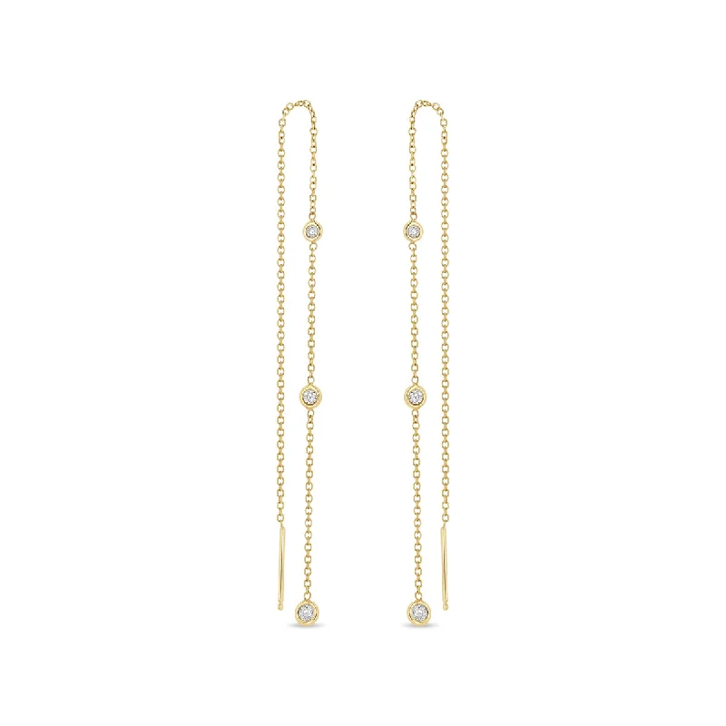 Glossy silver earrings-14k Graduated Floating Diamond Chain Threader Earrings