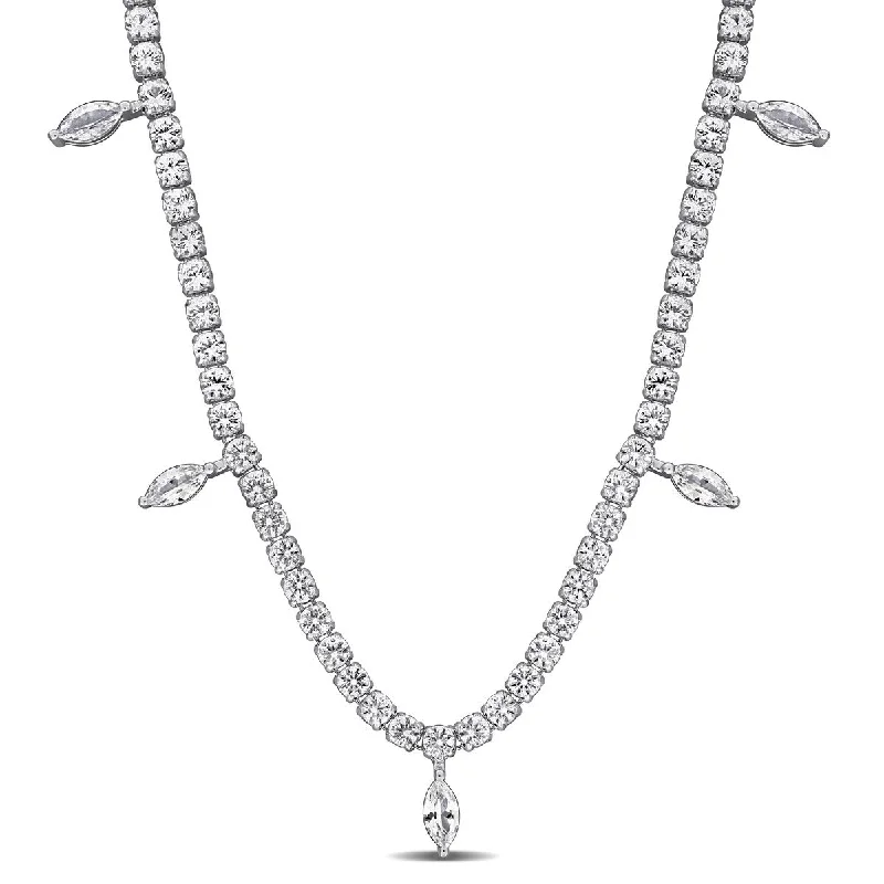 Spring clasp necklaces-Miadora 11 1/2ct TGW Created White Sapphire Charm Necklace in Sterling Silver