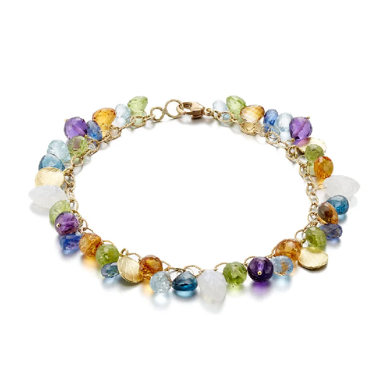 Lustrous silver bangles-Multi-Color Gemstone Briolette Bracelet