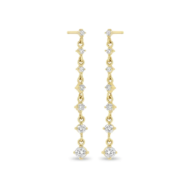 Wide bar earrings-14k 7 Linked Graduated Prong Diamond Drop Earrings