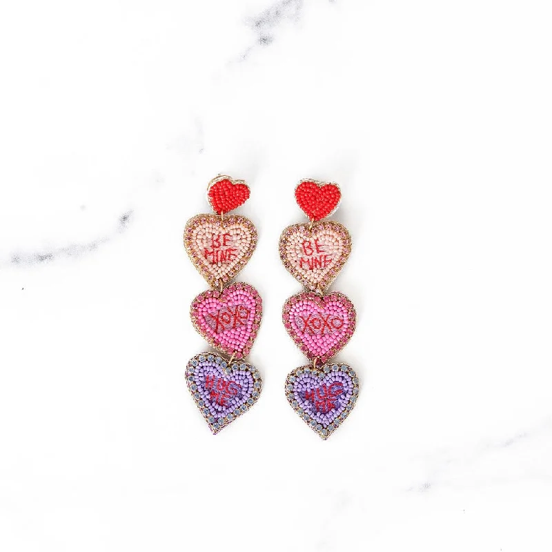 Half moon earrings-BE MINE Conversation Heart Beaded Earrings