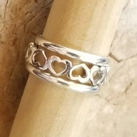 Bamboo style engagement rings-Heart (sterling silver) & Bands (sterling silver)