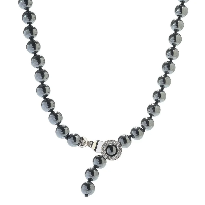 Round pendant necklaces-Sterling Silver 71.33ctw Hematite & White Topaz Adjustable Beaded Necklace