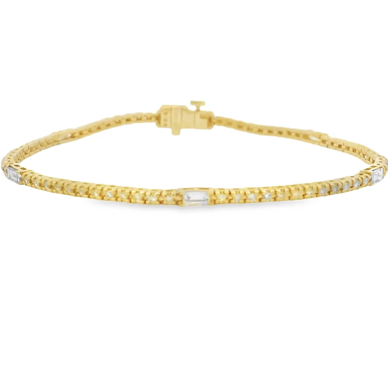 Woven cord bangles-14K Yellow Gold Baguette and Round Diamond Tennis Bracelet