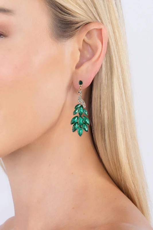 Cotton cord earrings-Eye Candy Los Angeles - Green Peacock Drop Earrings