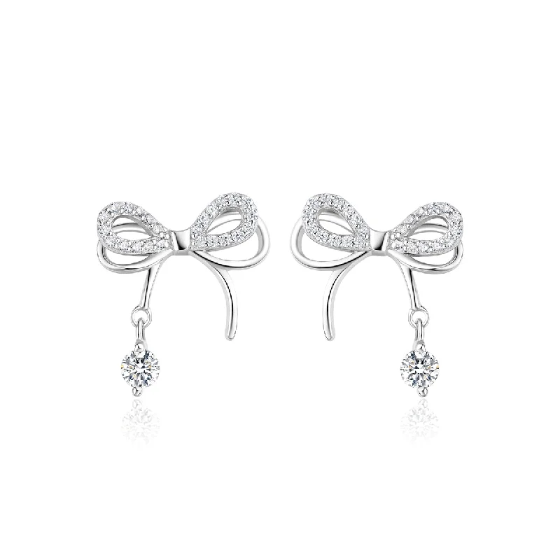 Thin hoop earrings-FANCIME “Dream Bow“ Butterfly Bow Sterling Silver Earrings