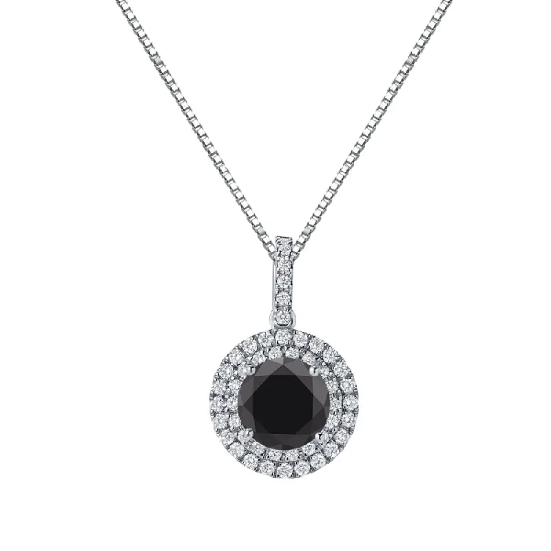 Faith charm necklaces-Auriya 2 3/5ctw Round Black Diamond Halo Necklace 14k Gold (H-I, SI1-SI2)