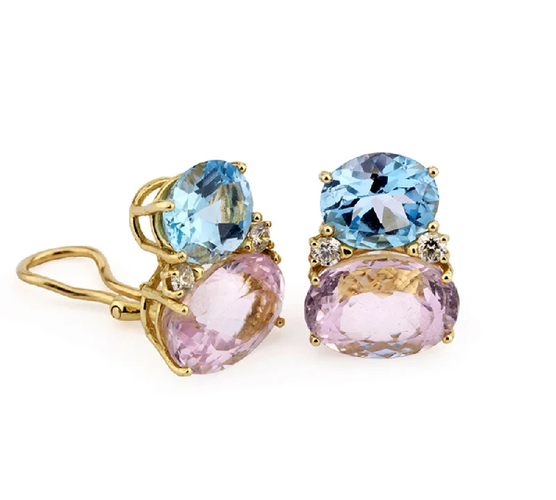 Smooth drop earrings-Large GUM DROP™ Earrings with Kunzite and Pale Blue Topaz and Diamonds