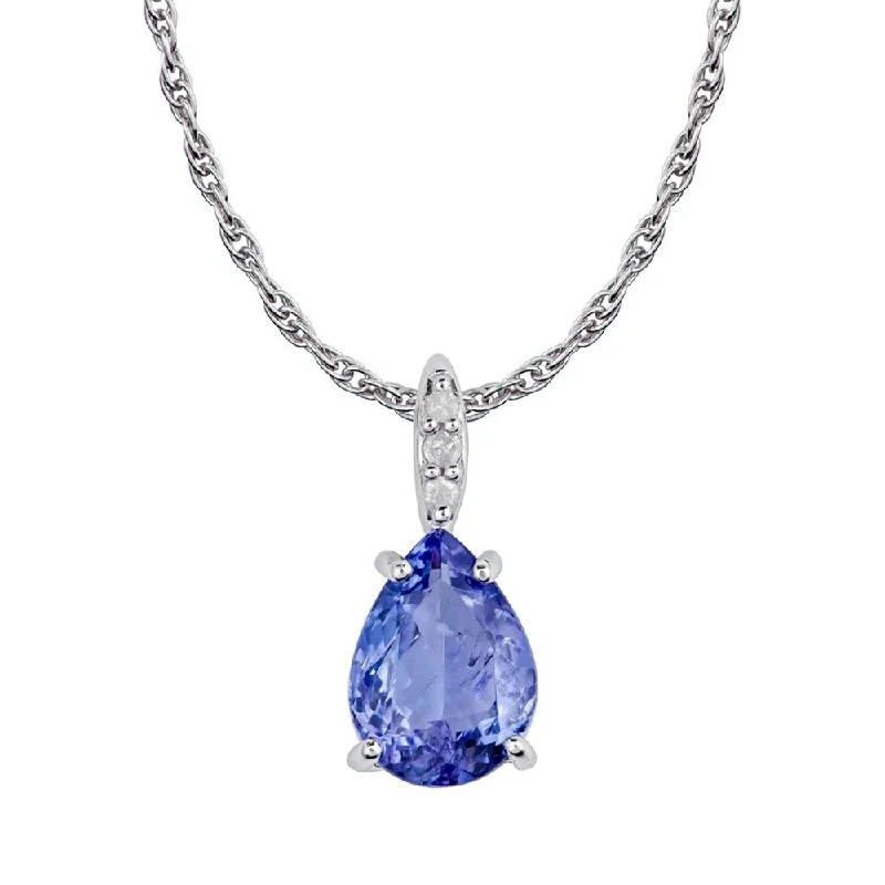 Pixie wing necklaces-Viducci 10k White Gold Genuine Pear-Shape Tanzanite and Diamond Tear-Drop Pendant Necklace