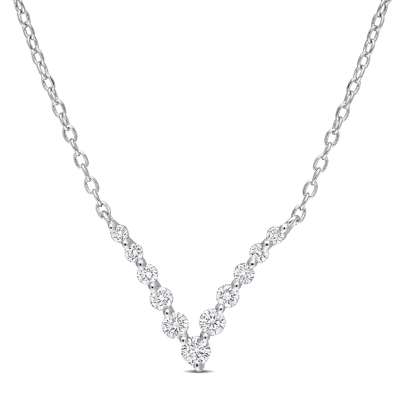 Tiny charm necklaces-Created Forever by Miadora 1/3ct TDW Lab-Grown Diamond Graduated V Necklace in Platinum Silver