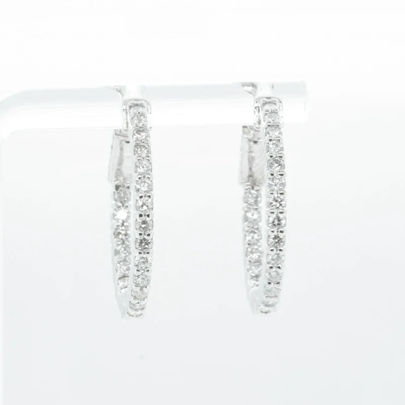 Radiant star earrings-14k White Gold Diamond In & Out Hoop Earrings 1.23ctw G SI 7.1g - Snap Closure