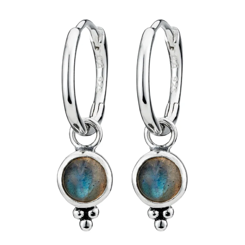 Twine bead earrings-SATELLITE - Labradorite & Sterling Silver Hoops