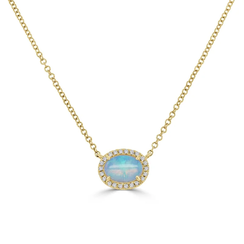 Rope braid necklaces-Joelle Oval Opal & Diamond Necklace