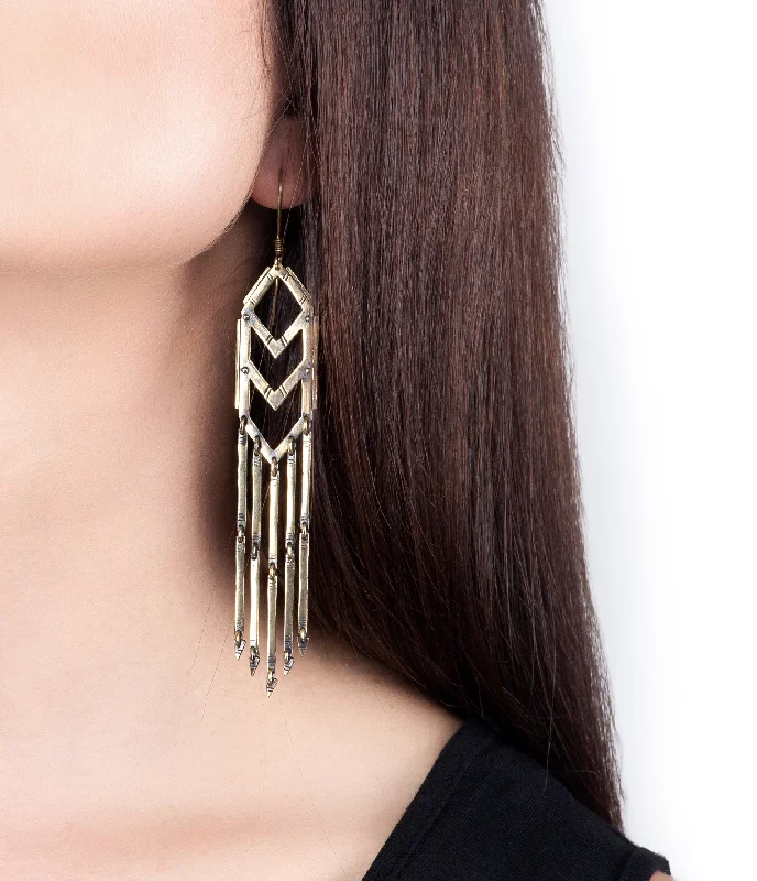 Silk tassel earrings-native earrings short brass