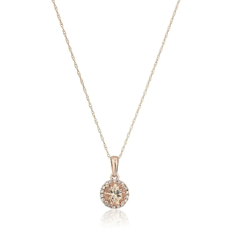 Crystal-twisted necklaces-10k Rose Gold Morganite Diamond Princess Di Pendant Necklace 18" - Pink