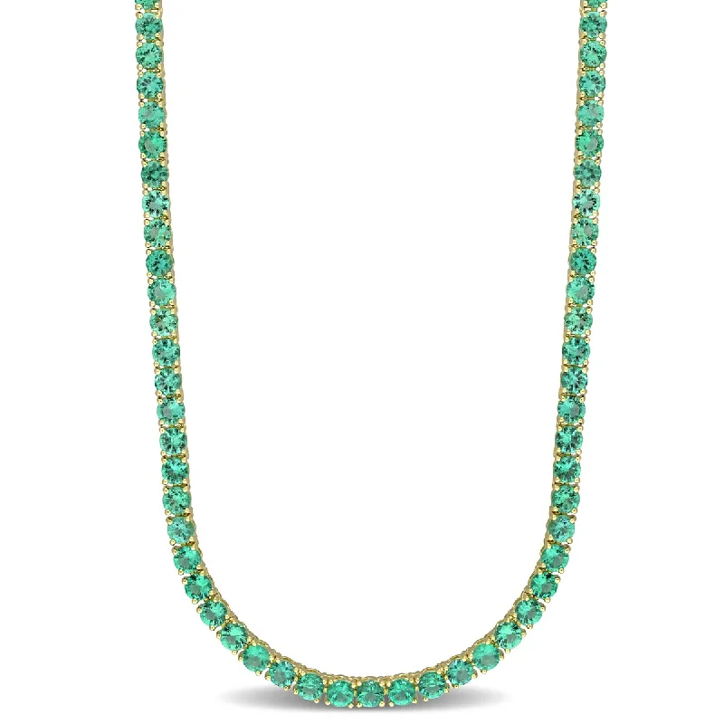 Solid link necklaces-Miadora 7 1/2ct TGW Emerald Tennis Necklace in 14k Yellow Gold