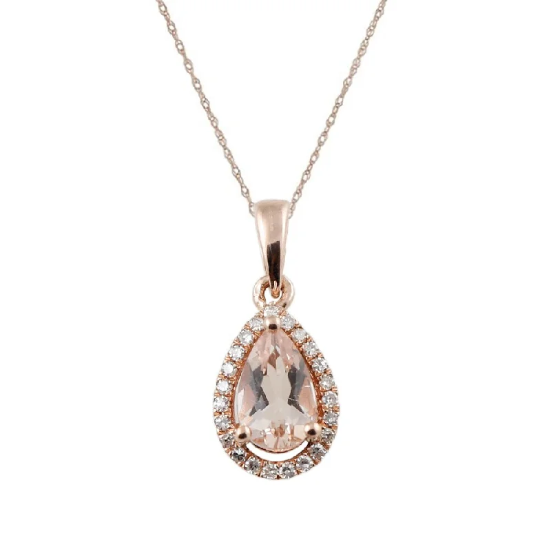 Rope braid necklaces-10k Rose Gold Morganite and Diamond Pear Halo Pendant Necklace