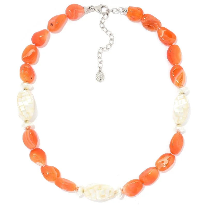 Layered link necklaces-Dallas Prince Designs Sterling Silver 18.75" Orange Botswana Agate & Mother-of-Pearl Mosaic Necklace