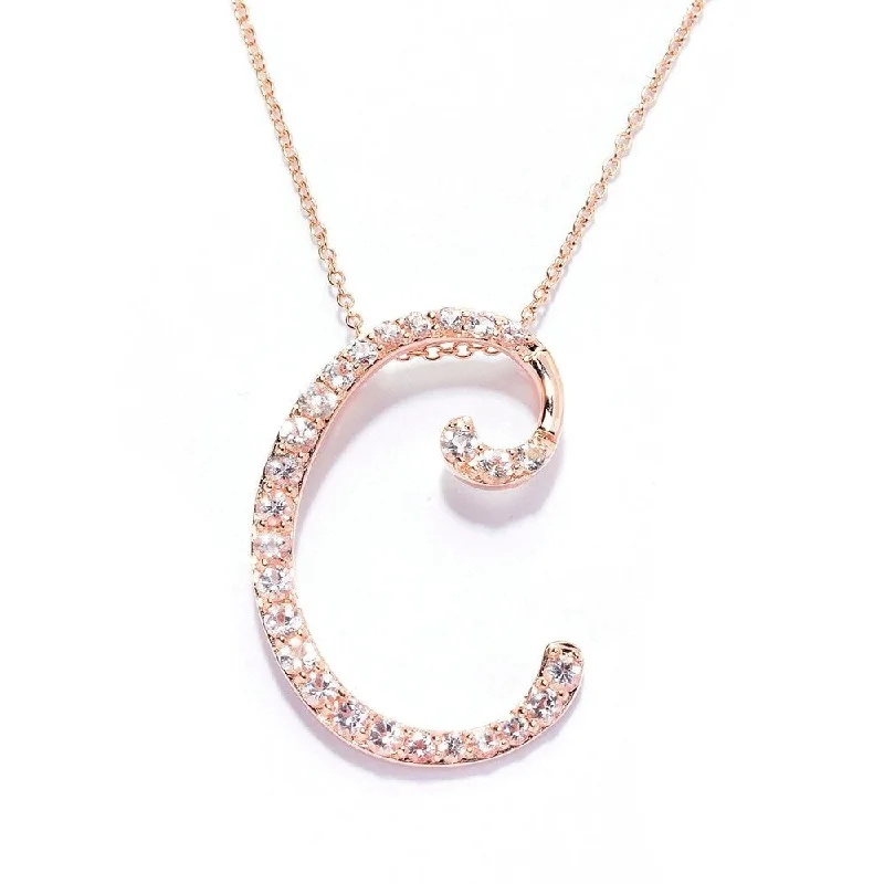 Vibrant enamel necklaces-18k Rose Gold over Sterling Silver Round Morganite Initial C Necklace