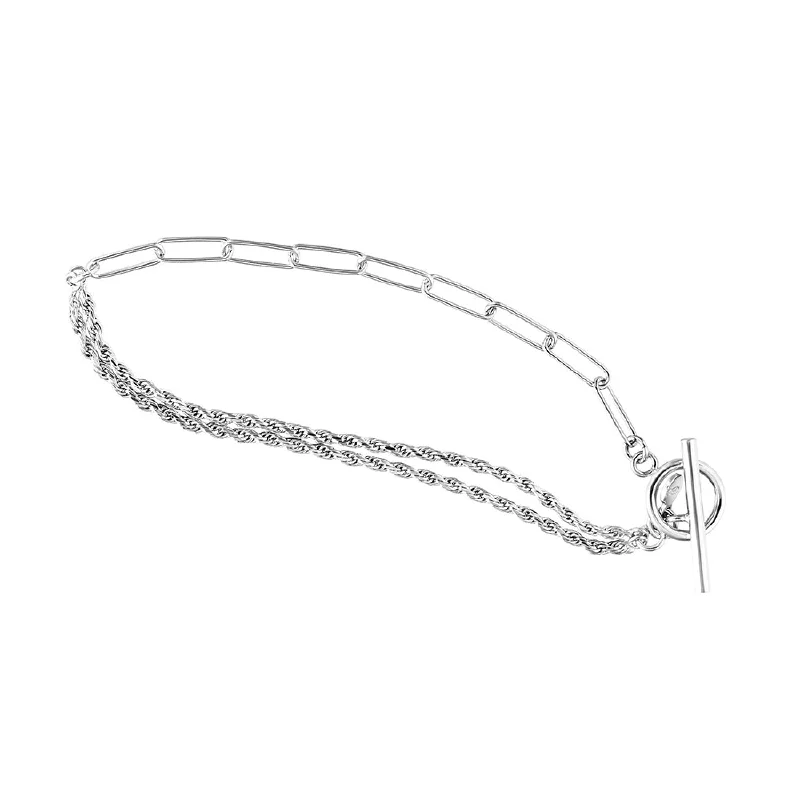 Layered chain bangles-Silver 50/50 Bracelet with toggle Closure