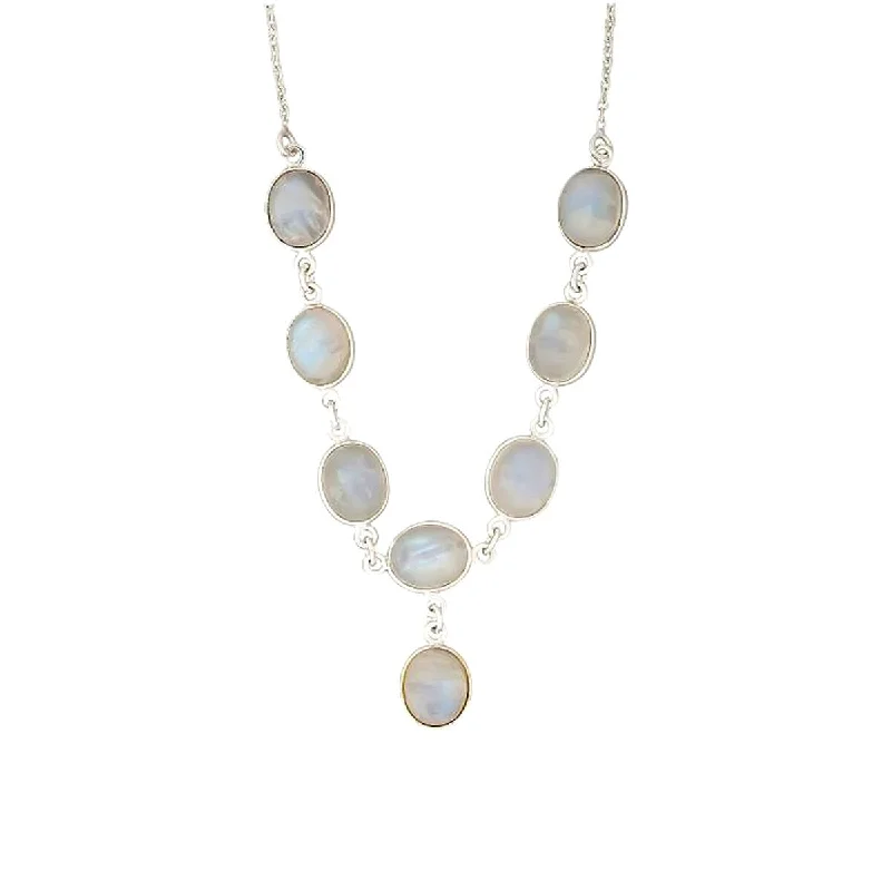 Spinel necklaces-925 Sterling Silver Rainbow Moonstone Y-Shape Necklace