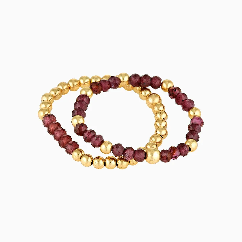 Gold Bead Ring ~ Garnet