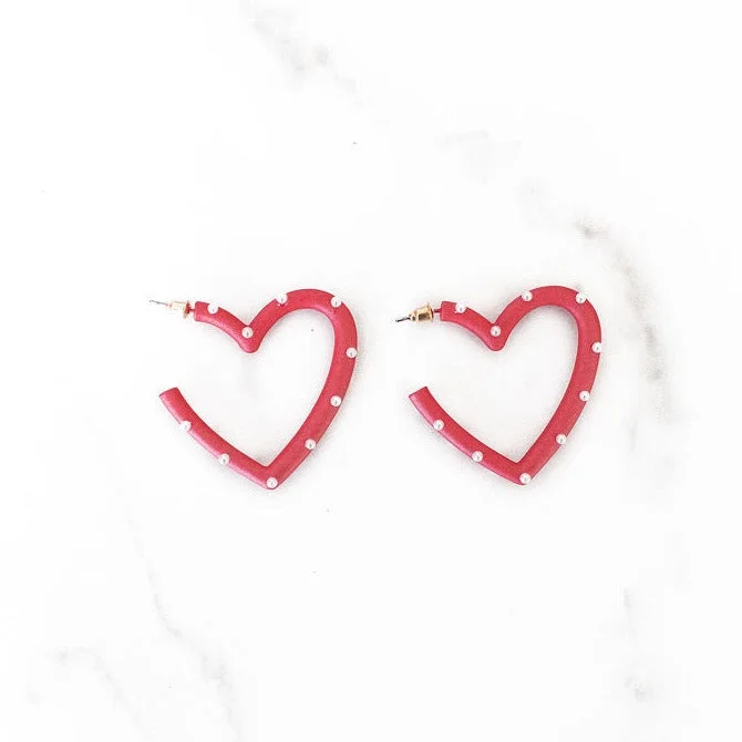 Mystic eye earrings-Red and White Open Heart Earrings