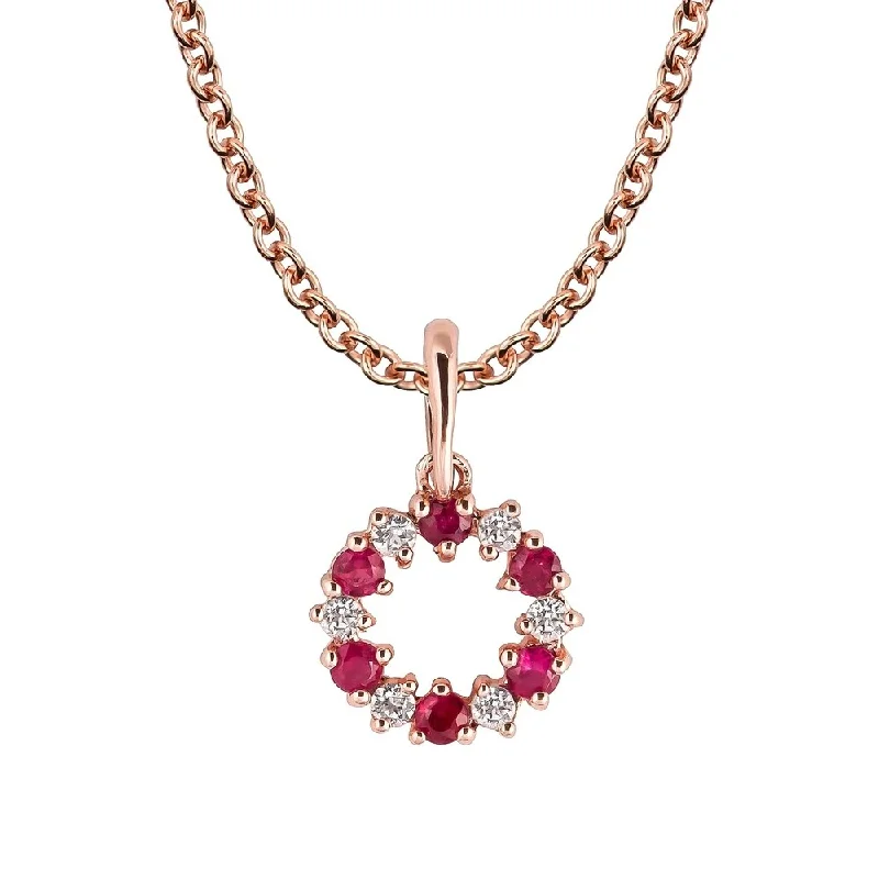 Loop knot necklaces-Viducci 10k Rose Gold Genuine Ruby and White Topaz Petite Circle Pendant Necklace