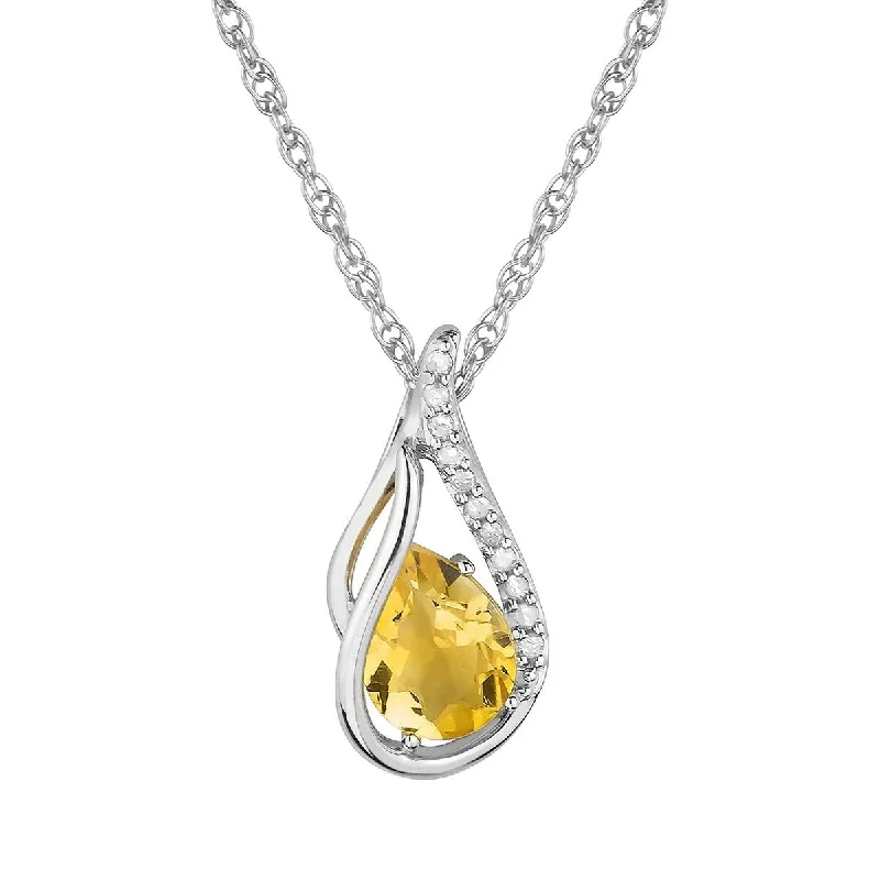 Onyx gem necklaces-Viducci 10k White Gold Genuine Pear-shape Citrine and Diamond Halo Drop Pendant Necklace